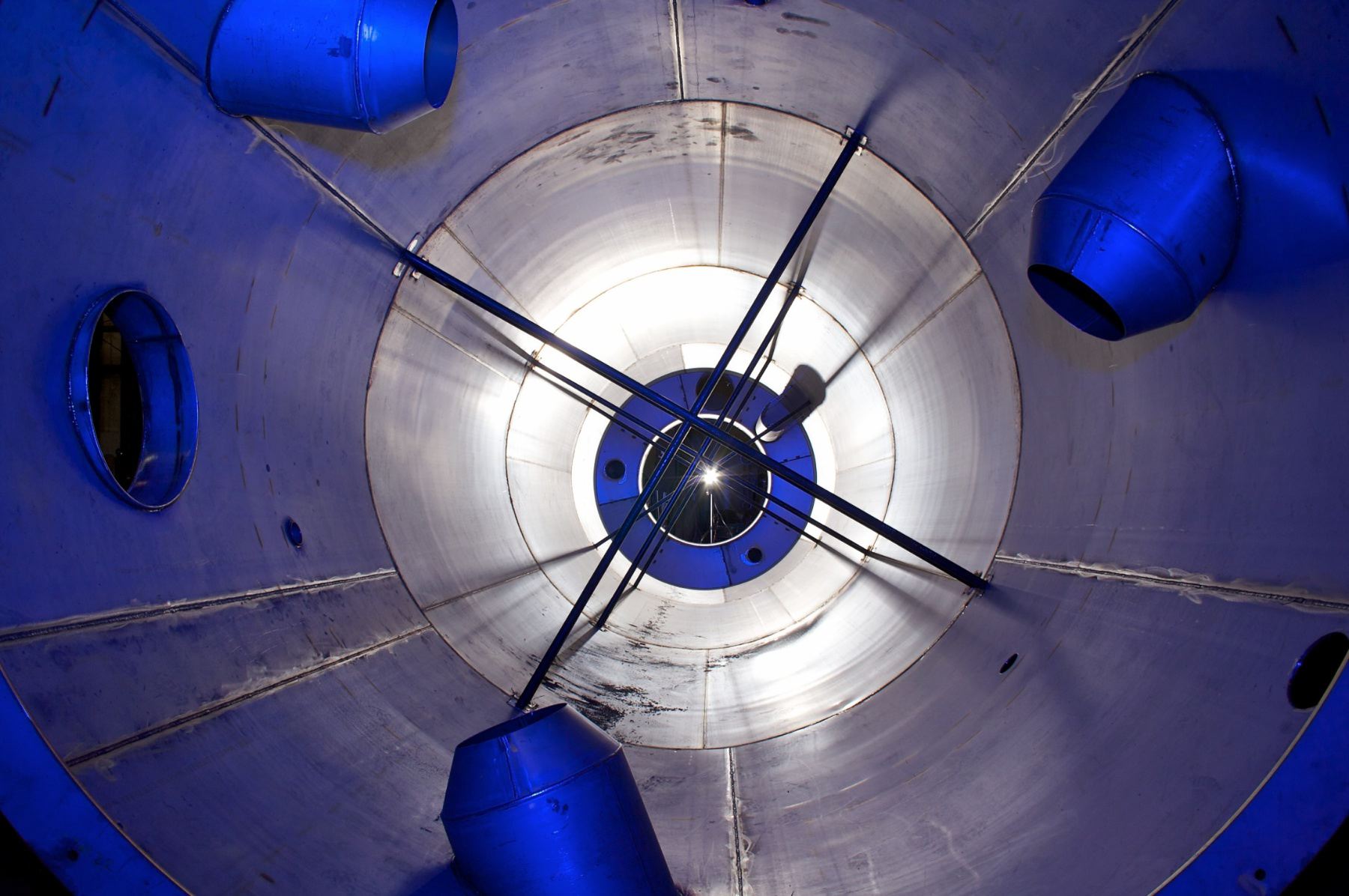 Inside view of large industrial metal cylinder
